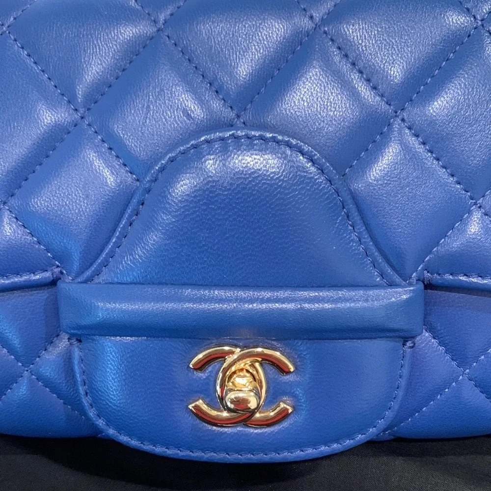 Chanel Blue Quilted Lambskin Clutch with Gold CC Turnlock